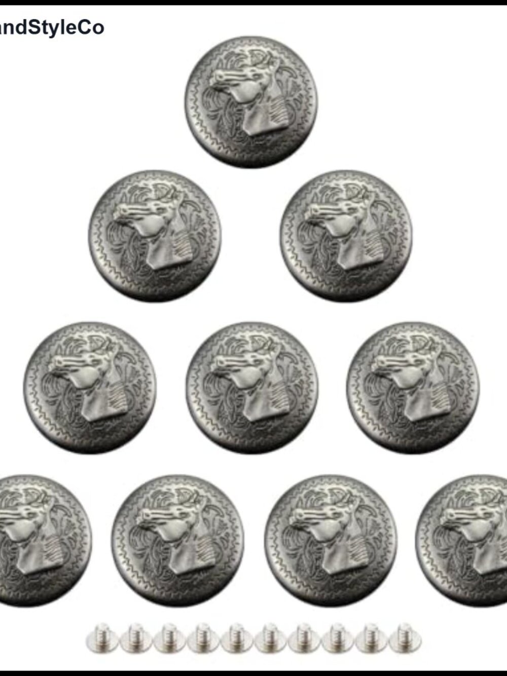 10pc Silver Horse Head Relief Conchos Metal Screw Back Buttons Leather Craft DIY